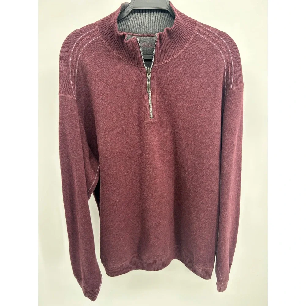 Tommy Bahama Mens Burgundy 100% Cotton Quarter Zip Pullover Sweater Large